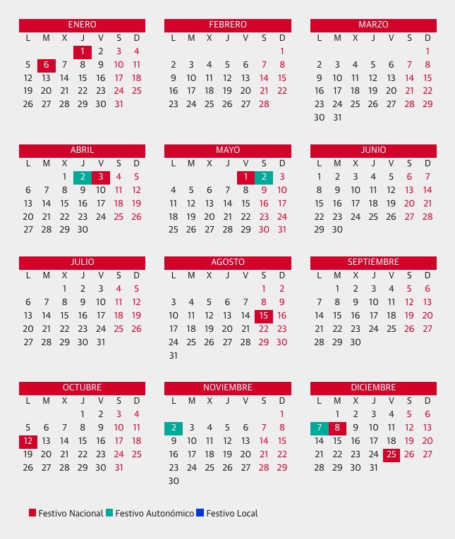 Calendario laboral Comunicad de Madrid 2026